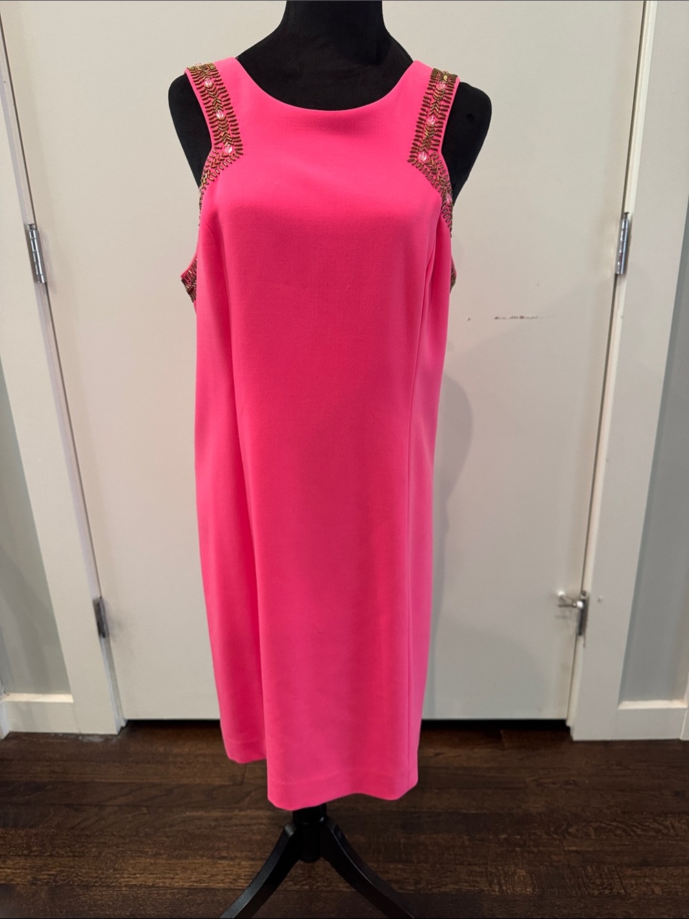Lilly Pulitzer Hot Pink Sleeveless Midi Dress with beaded Embellished Shoulders